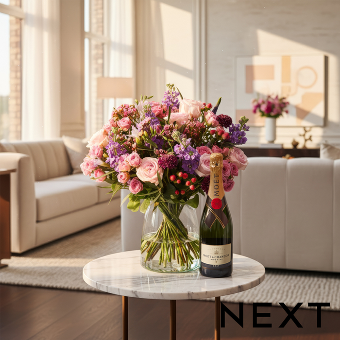 NEXT Rose and Lilac Stocks Bouquet with Moët Champagne Gift Set