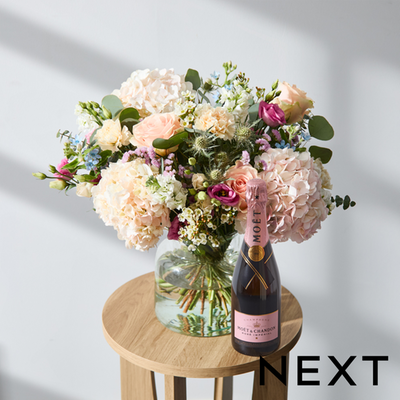 NEXT Hydrangea & Rose Bouquet with Moet Rosé Champagne Gift Set