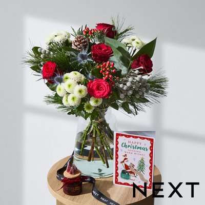 NEXT Christmas Rose & Santini Bouquet & NEXT Mini Festive Candle