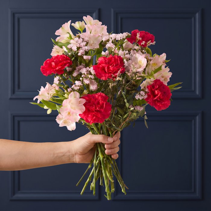 Red Carnation and Pink Alstroemeria Bouquet