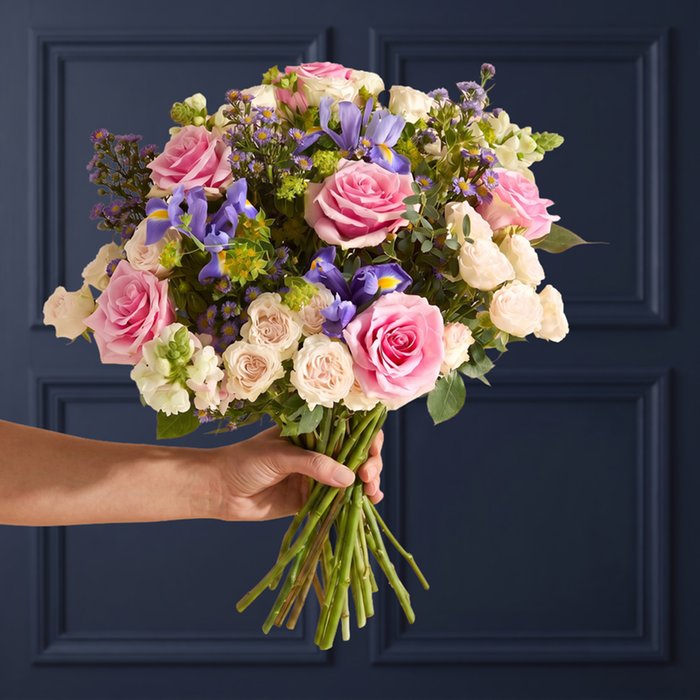 Purple Aster and Peach Rose Bouquet