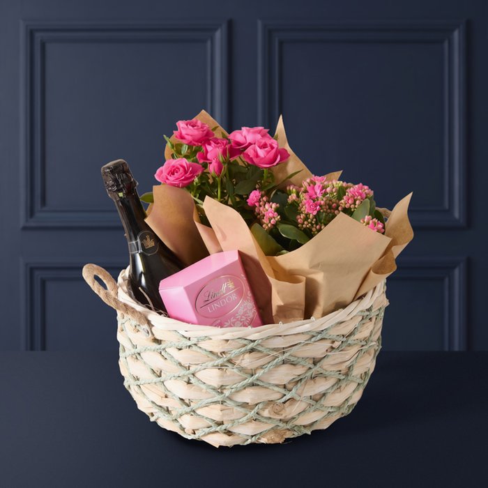 Large Basket with Rose and Kalanchoe