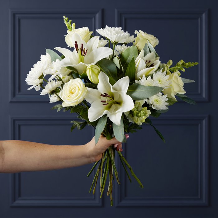 White Roses, Eucalypthus and Antirrhinum Bouquet