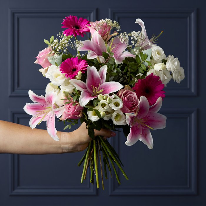 Cerise Germini, Rose and White Lisianthus Bouquet