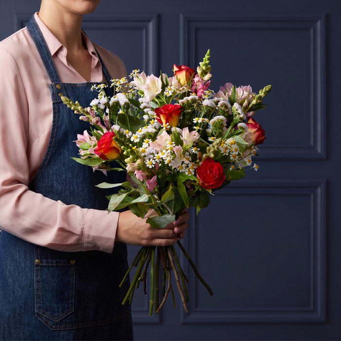 Rose, Tanacetum Vegmo and Alstroemeria Bouquet