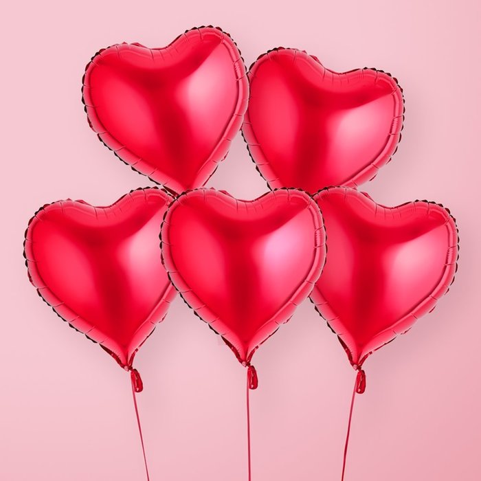 5 Red Heart Balloons Bouquet