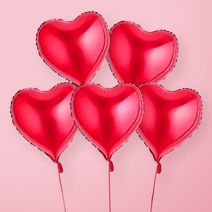 5 Red Heart Balloons Set