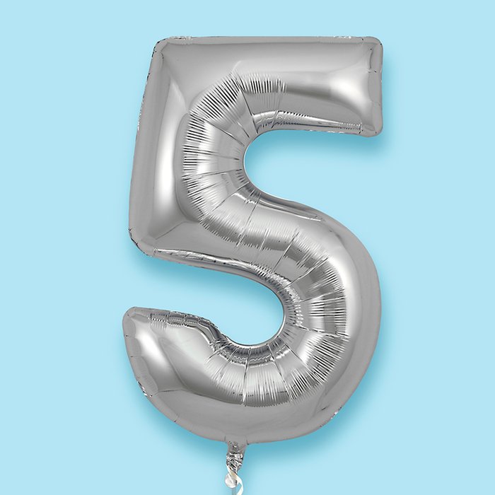 GIANT 34 Number 5 Silver Balloon