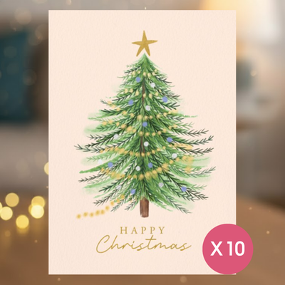 Christmas Tree Card Multipack | 10 greeting cards including envelopes