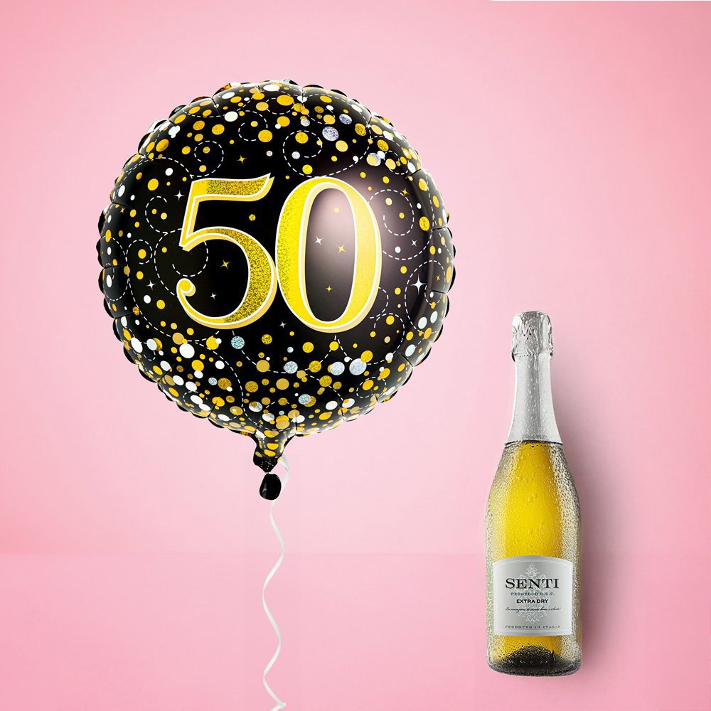 Virgin Wines Happy 50th Balloon And Prosecco Gift Set
