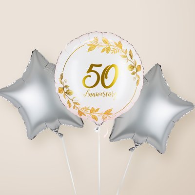 Silver 50th Anniversary Balloon Trio