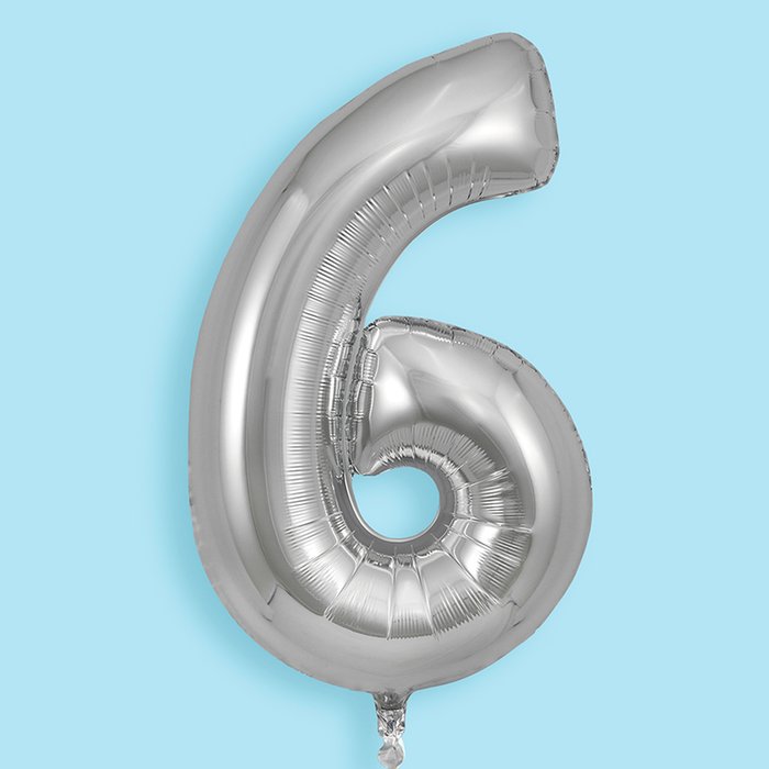 GIANT 34 Number 6 Silver Balloon