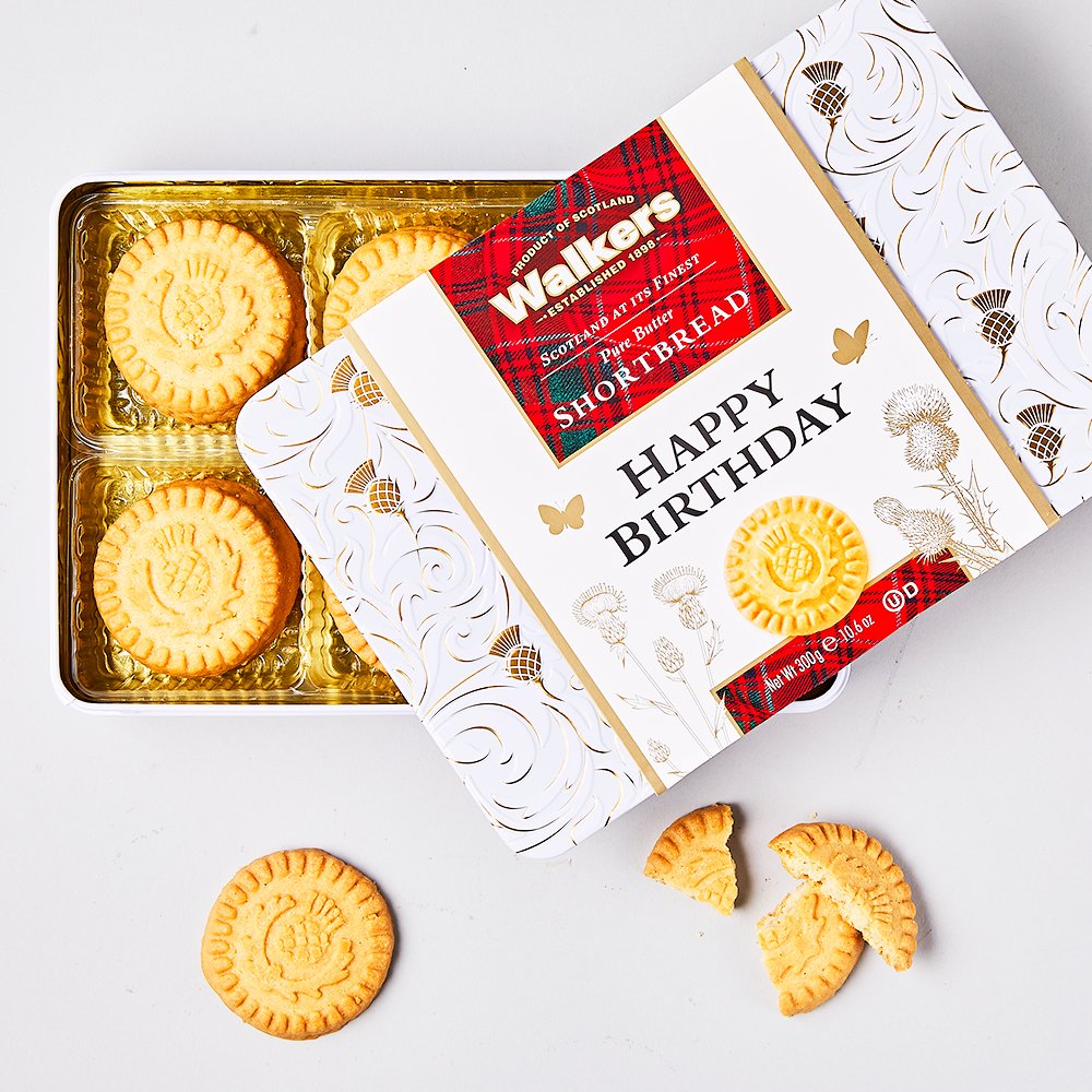 Moonpig Walkers Happy Birthday Pure Butter Shortbread Biscuits Tin (300G) Chocolates