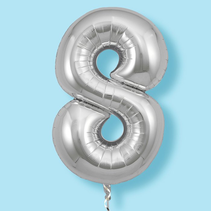 Giant 34 Number 8 Silver Balloon