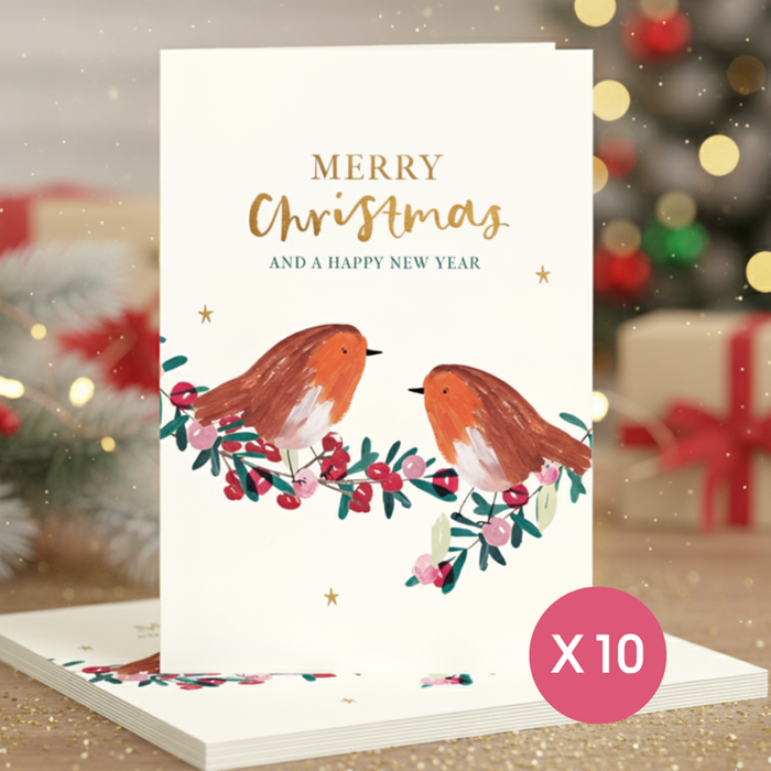 Christmas Robin Card Multipack | 10 greeting cards including envelopes