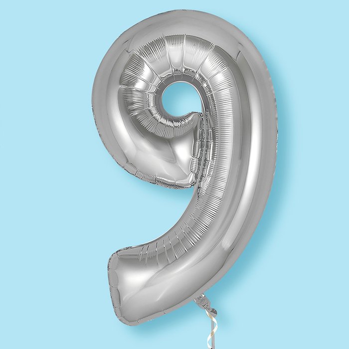 GIANT 34 Number 9 Silver Balloon