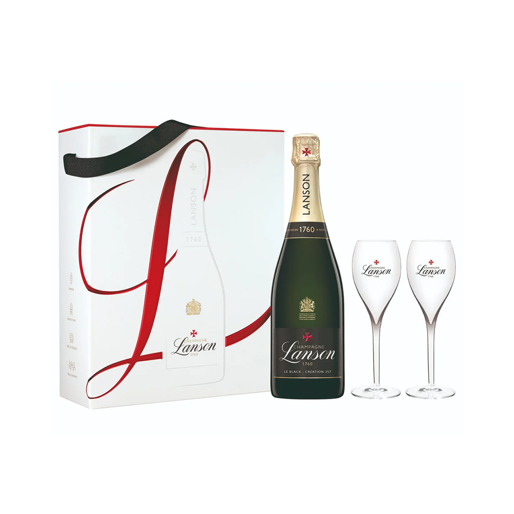 Laurent Perrier Lanson Le Black CrÃ©ation 75Cl And Flutes Gift Pack