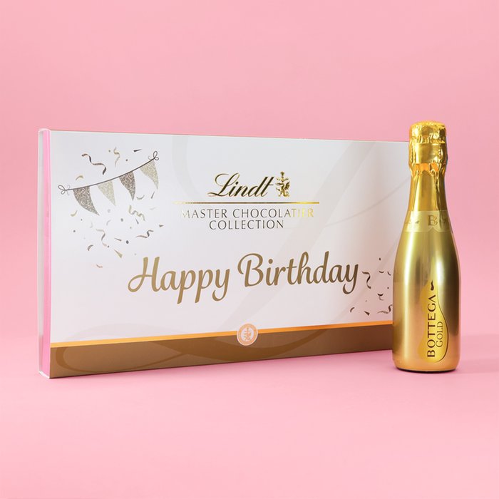 Lindt Birthday Chocolate & Bottega Gold 20cl Gift Set