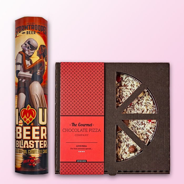 I Love You Beer Blaster & Sent With Love Chocolate Pizza Gift Set