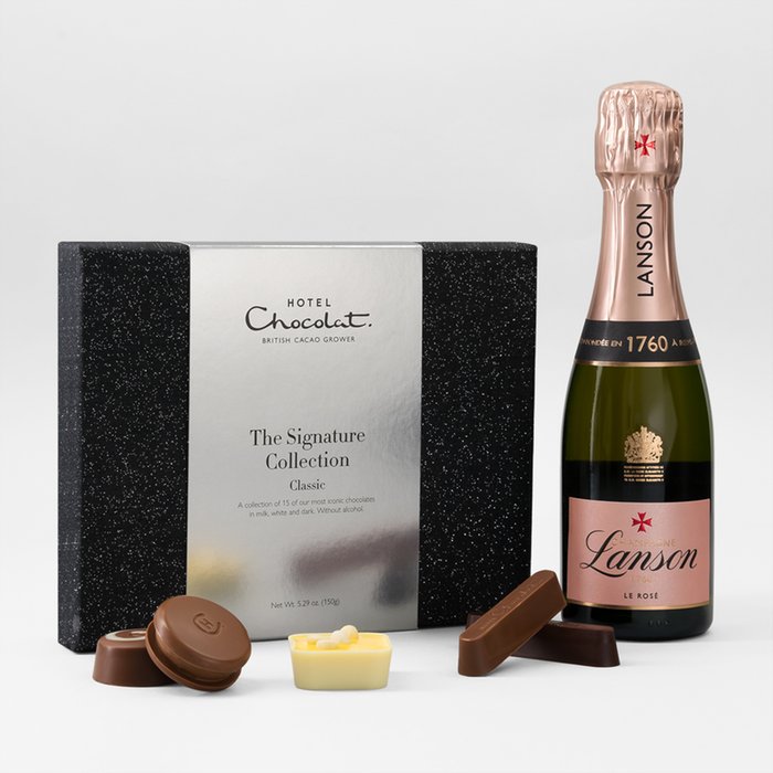 Hotel Chocolat  Signature Collection & Lanson Rose 20cl Gift Set