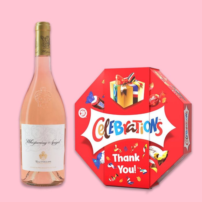 Whispering Angel 75cl & Celebrations Centrepiece 'Thank you' 385g