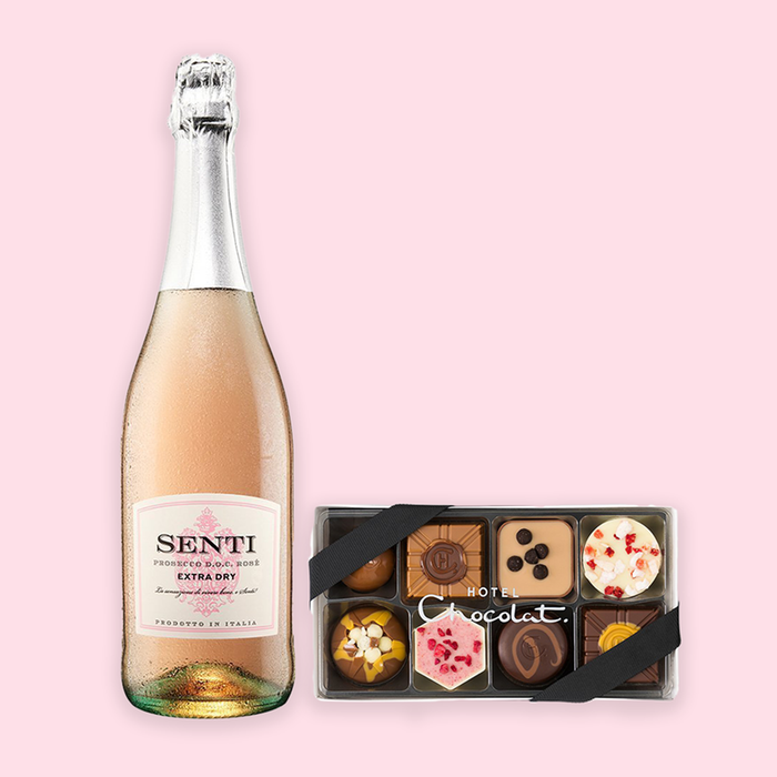 Virgin Wines Senti Prosecco Rosé 75cl & Hotel Chocolat Everything Pocket 100g