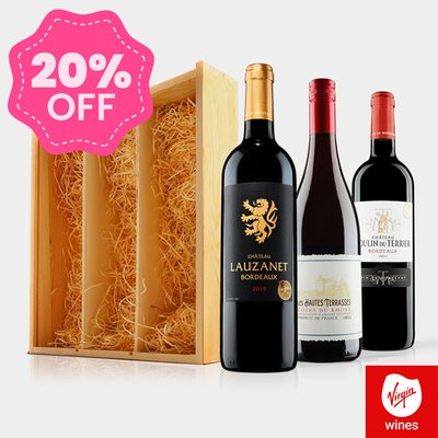 Virgin Wines Bordeaux Trio in Wooden Gift Box