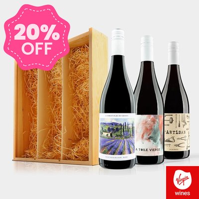 Virgin Wines French Wine Trio in Wooden Gift Box