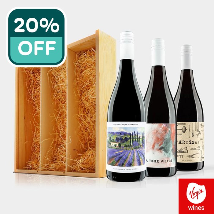 Virgin Wines French Wine Trio in Wooden Gift Box
