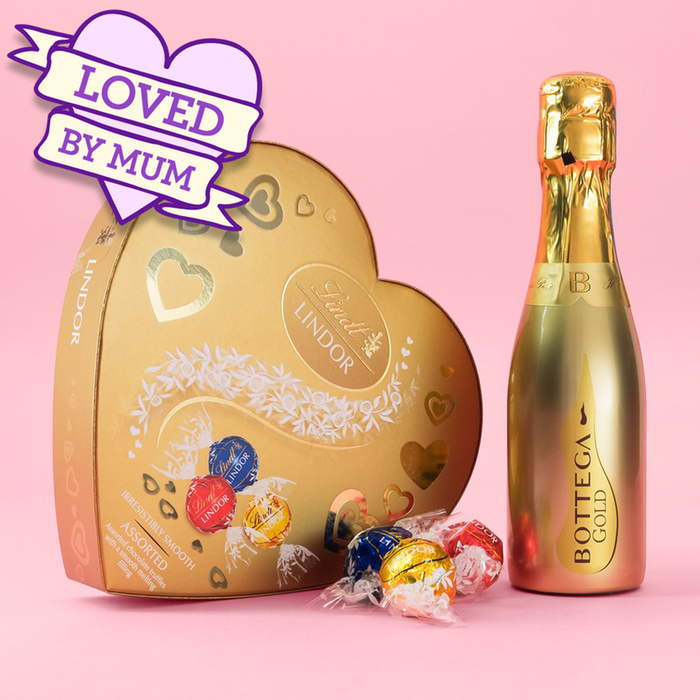 Lindt Gold Assorted Chocolate Heart & Bottega Gold 20cl Gift Set 