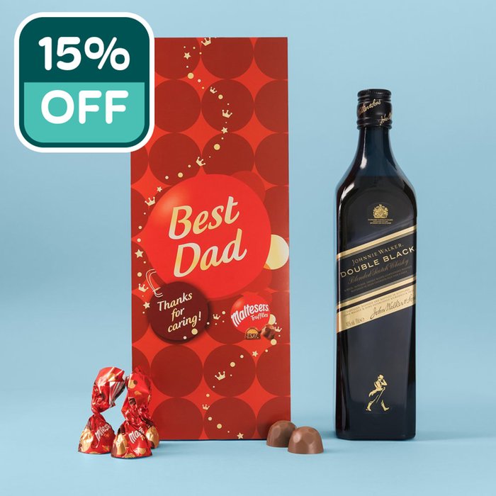 Maltesers Truffles 'Best Dad' Large Box & Johnnie Walker Double Black Wooden Gift Box