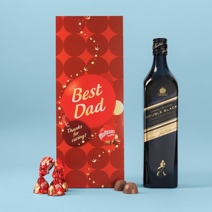 Maltesers Truffles 'Best Dad' Large Box & Johnnie Walker Double Black Wooden Gift Box