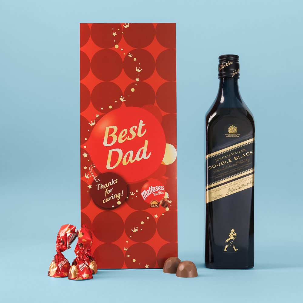 Virgin Wines Maltesers Truffles 'best Dad' Large Box & Johnnie Walker Double Black Wooden Gift Box