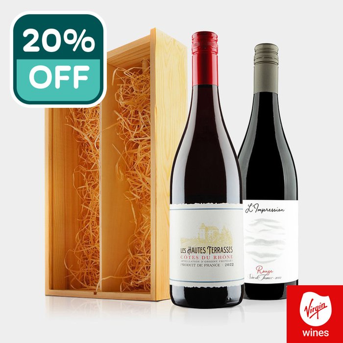 Virgin Wines French Red Duo in Wooden Gift Box 2x75cl