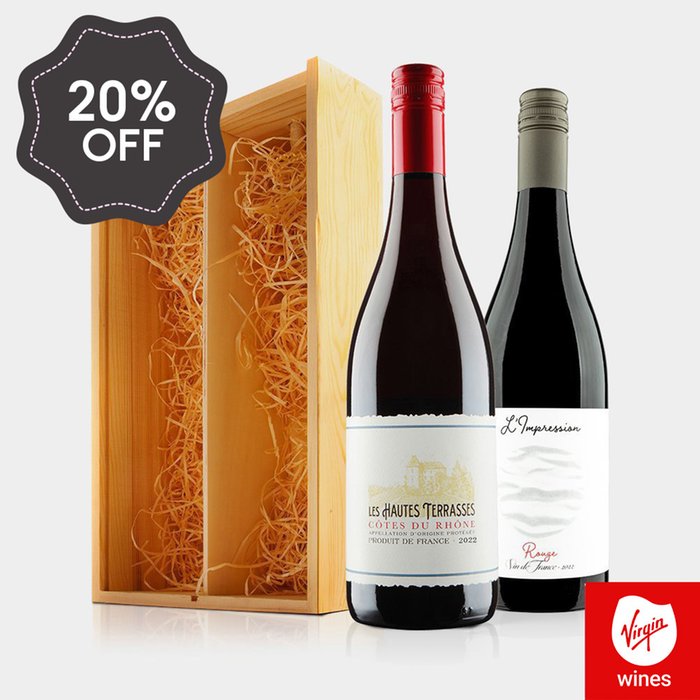 Virgin Wines French Red Duo in Wooden Gift Box 2x75cl