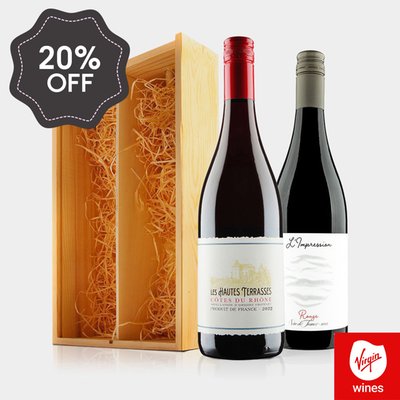 Virgin Wines French Red Duo in Wooden Gift Box 2x75cl