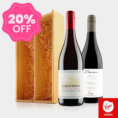 Virgin Wines French Red Duo in Wooden Gift Box 2x75cl