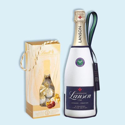 Lanson Le Black Création Brut NV 75cl Wimbledon Gift Pouch & Lindt Marc De Champagne Gift Box - 350g