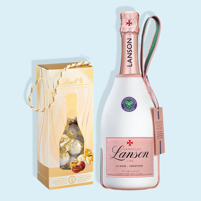 Lanson Le Rose Création Brut NV 75cl Wimbledon Gift Pouch & Lindt Marc De Champagne Gift Box - 350g