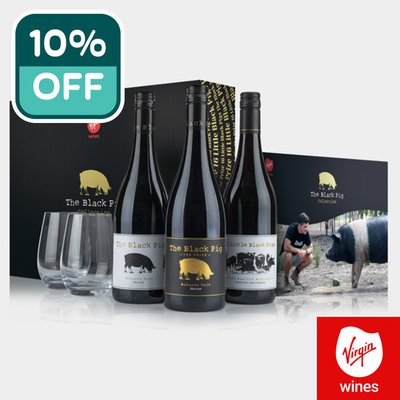 Virgin Wines Black Pig Red Wine Trio and Glasses Hamper