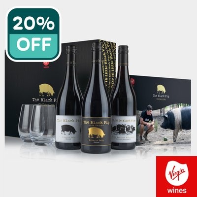 Virgin Wines Black Pig Red Wine Trio and Glasses Hamper