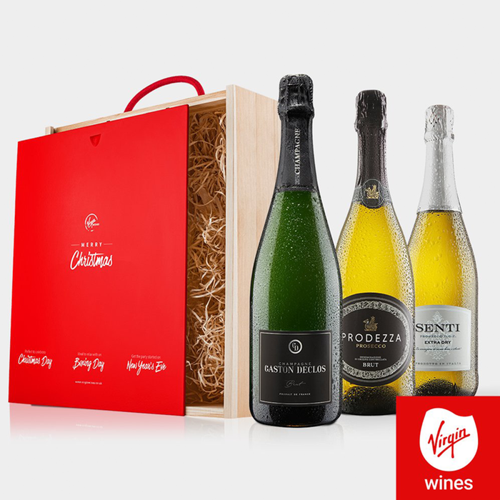 Virgin Wines - Prosecco & Champagne Trio in Wooden Gift Box