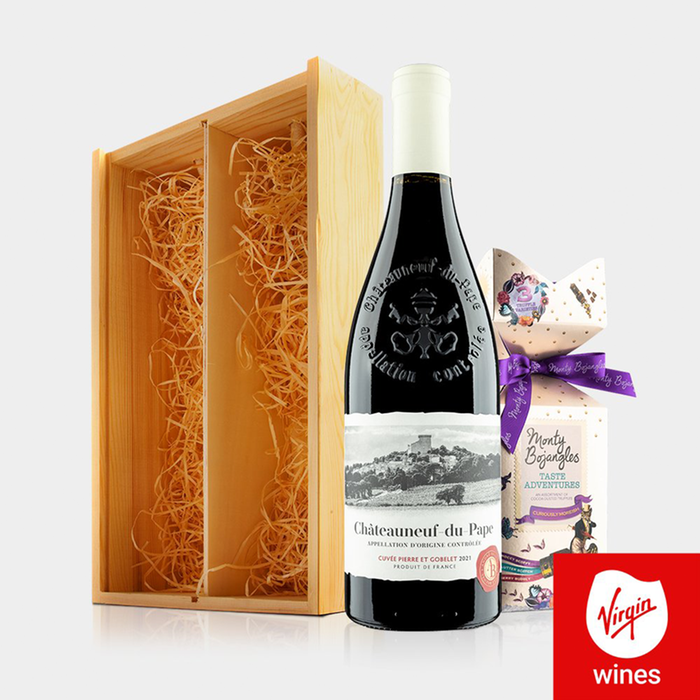 Virgin Wines - Châteauneuf & Chocolates in Wooden Gift Box