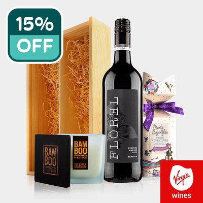 Virgin Wines Prosecco, Chocolates & Candle in Wooden Gift Box
