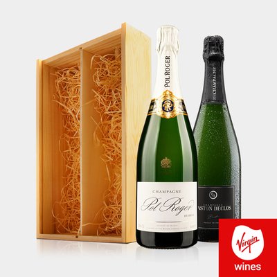 Virgin Wines Champagne Duo in Wooden Gift Box