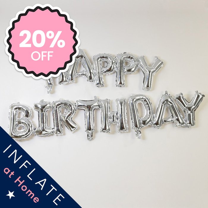 Letterbox Happy Birthday Silver Script Balloon