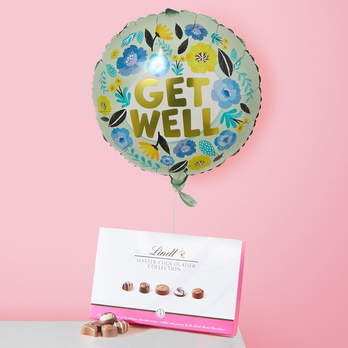 Get Well Floral Balloon & Lindt Master Chocolatier Collection