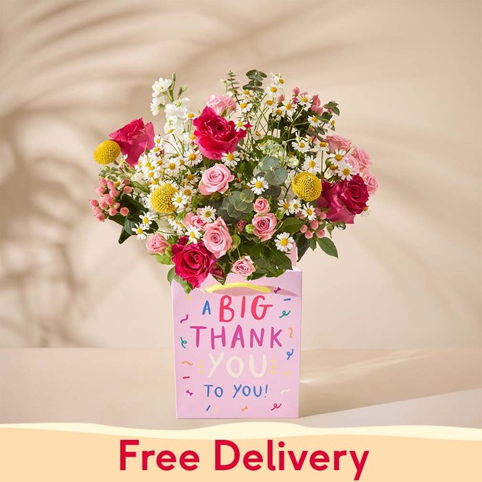 Big Thank You Gift Bag and Bright Bouquet 