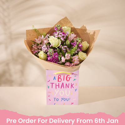 Big Thank You Gift Bag and Pink Bouquet