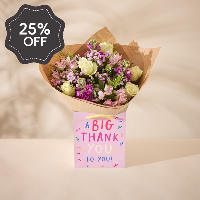 Big Thank You Gift Bag and Pink Bouquet